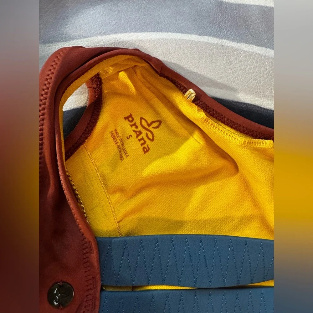 Prana Maroon and Yellow One Piece Swimwear Athletic Design